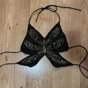 Nasty Gal Butterfly Sequin Cropped Top